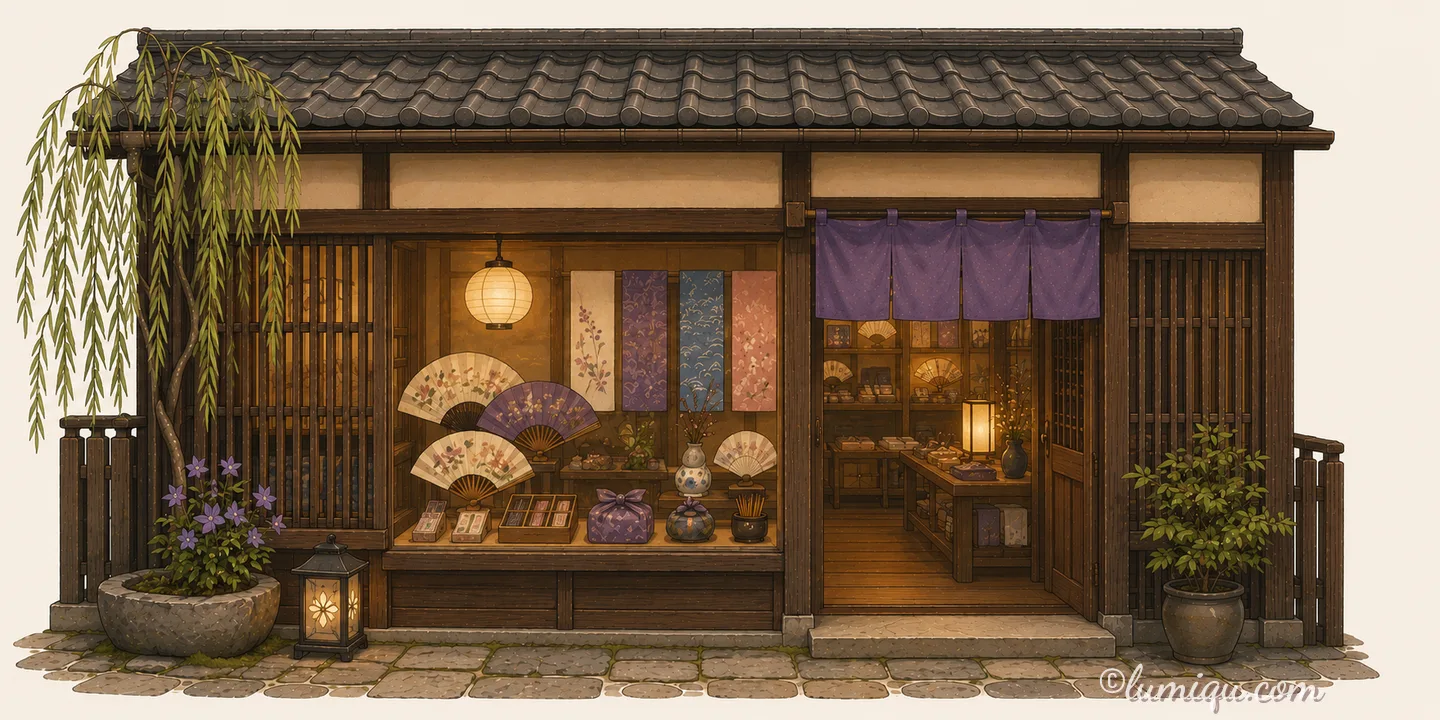小路の和小物店 つづら（空想のお店）の店構えイラスト