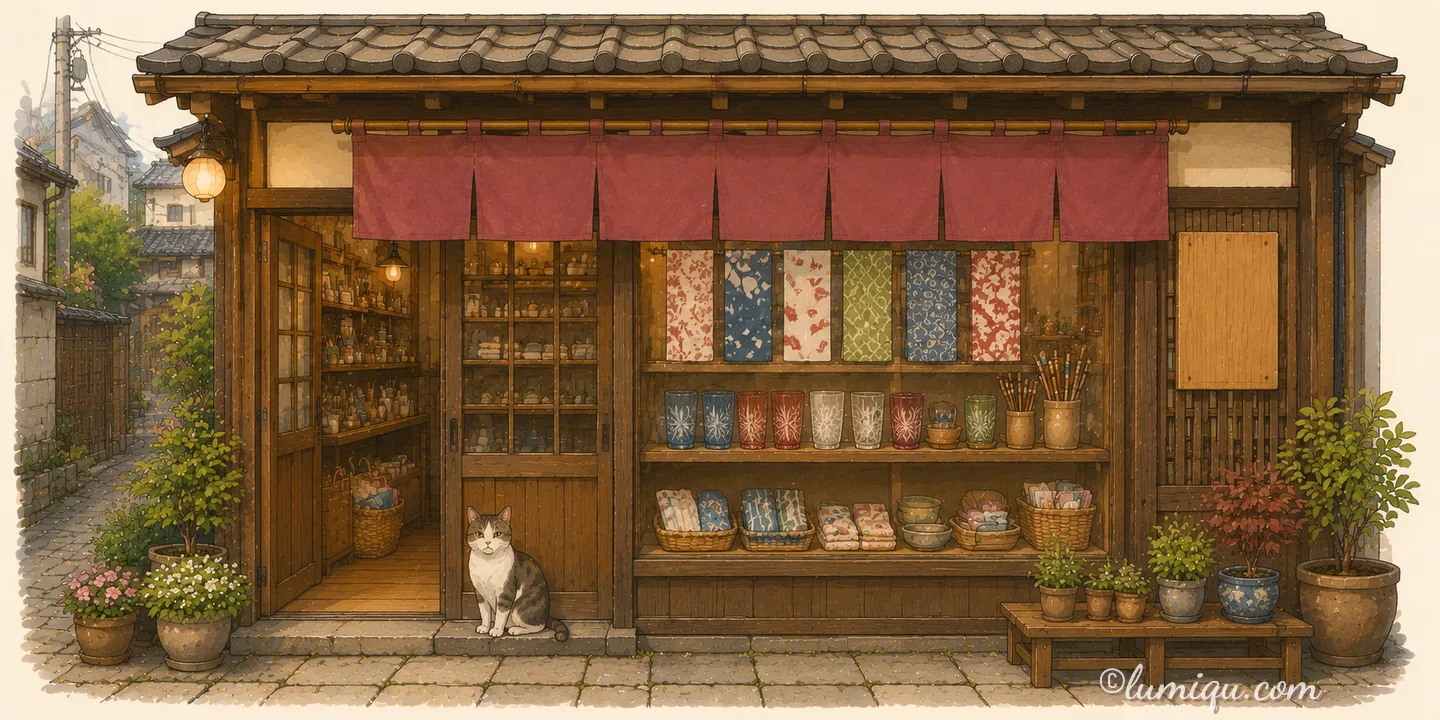 谷中の道具店 みちくさ（空想のお店）の店構えイラスト